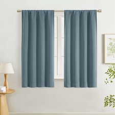 Stone Blue Curtains for Bedroom 54 Inch Length 2 Pcs, Room Darkening Modern F...