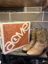 Vtg 1970  s Acme Boys Cowboy Boot 8 D Earth Brown In Box Barely Used