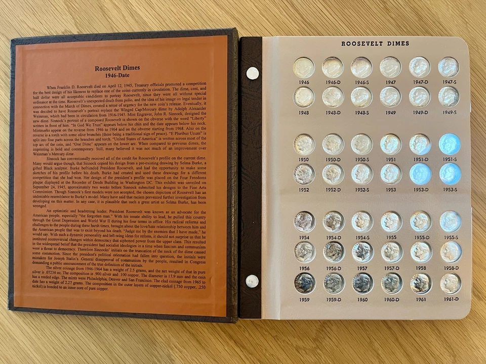 Moneda de diez centavos Roosevelt 1946-2022 BU + Incluyendo pruebas | DANSCO 8125 | 252 monedas en total Foto 2 de 4