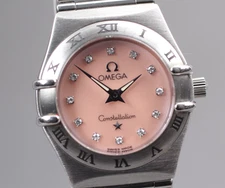 Vintage [Exc+5 Box] Omega Constellation Mini 1562.65 Pink Diamond Qz Women Watch