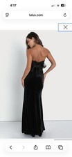 Lulu’s Black Strapless Velvet Maxi Dress with Mesh Bow Size XS Worn Only Once