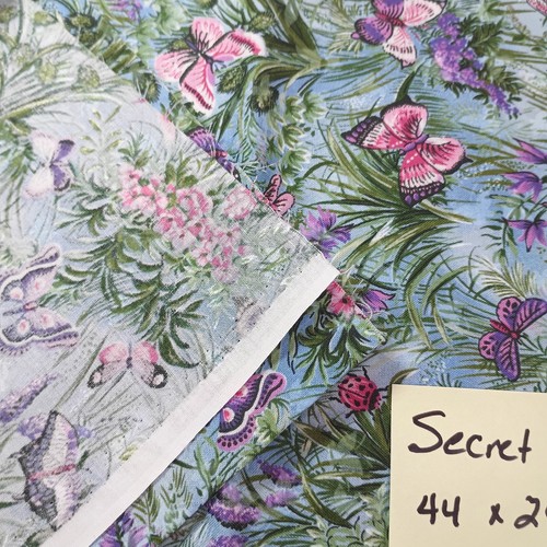 Vtg Secret Garden Quilt Fabric 24"x44" Cut Bolt Blue Butterflies Ladybugs - Picture 5 of 5
