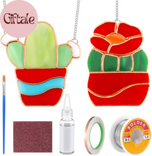 2 Sets Succulents Pre Cut Stained Glass DIY Stained Glass Craft Kit with Solder