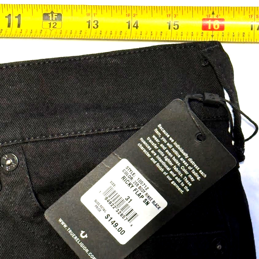 NWT True Religion Jeans Mens 32 Black Ricky Relaxed Straight Flap Pockets $149 thumbnail 13