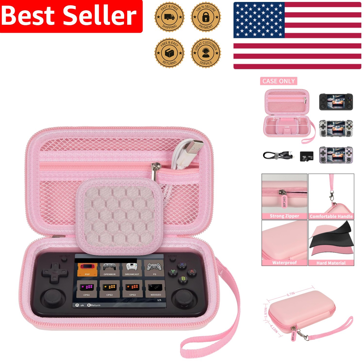 Retro Pink EVA Game Console Storage Case