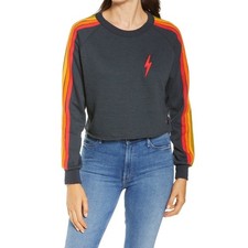 Aviator Nation Bolt Embroidery Crop Sweatshirt Charcoal/Rainbow Size XS
