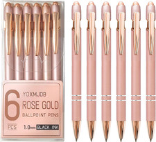 Ballpoint Pens, 6 Pack Rose Gold Metal Pens Black Ink Pens, 1.0mm Medium Point S