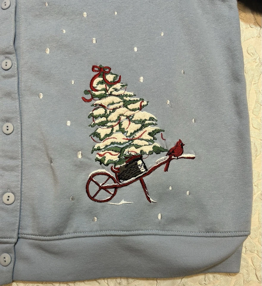 Cárdigan Vintage Shenanigans Otoño Hoja Bordado Otoño Azul Claro 1XL Botón Foto 3 de 4