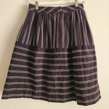 Maeve Anthropologie Navy Blue Striped Skirt Front Pockets Cotton Lined Size 4