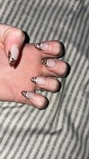 French Tip Press-On Nails Pre-Designed Animal Print Long Almond Nude Brown