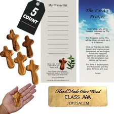 5 Olive Wood Crosses From the Holy Land - 2.5 Inch Pocket Palm Crucifix  Han...