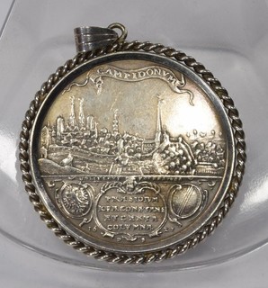 silberner Anhänger Kempten Medaille Stadtansicht & Wappen Regimentstaler