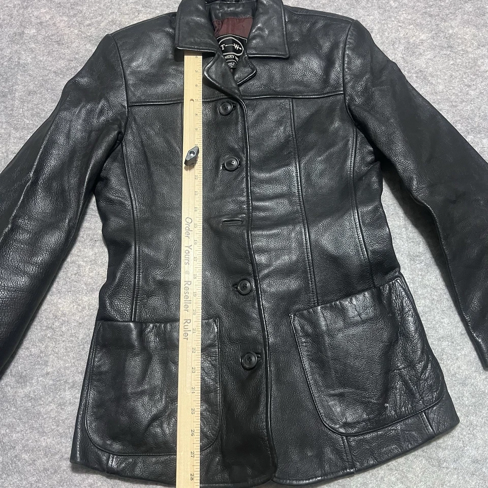 TANNERY WEST Women’s Black Leather Button Down SMALL Jacket/coat Missing Button - Image 2 of 4