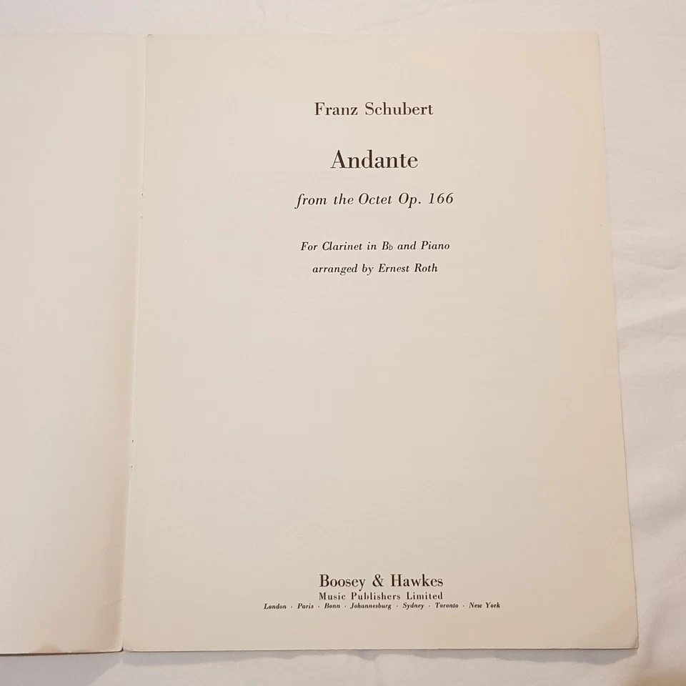 1945 Franz Shubert Andante for Octet Op. 166 for Clarinet Bb & Piano by Roth - Image 3 of 4