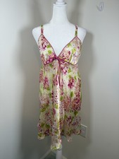 Oscar de la Renta PInk Lable Large Satin Babydoll Chemise Floral Nighty Vintage
