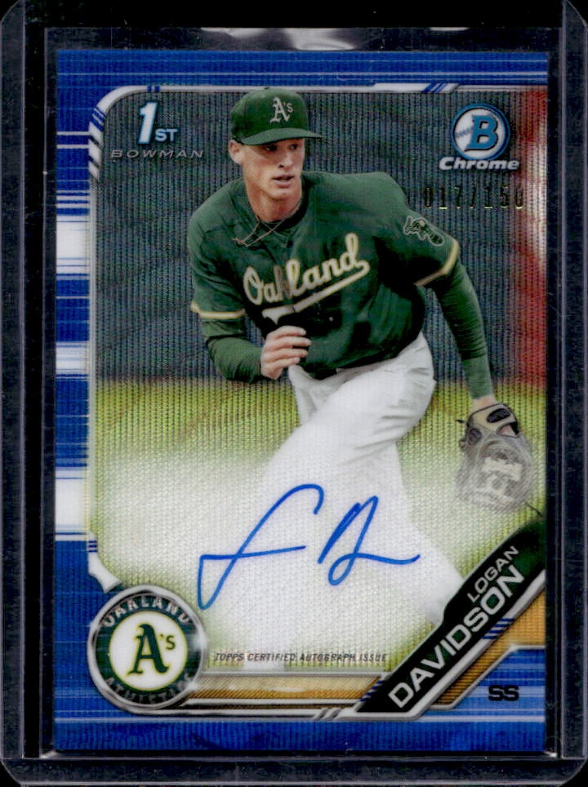 2019 Bowman Draft Logan Davidson Chrome Auto 1st Blue Wave Refractor #17/150