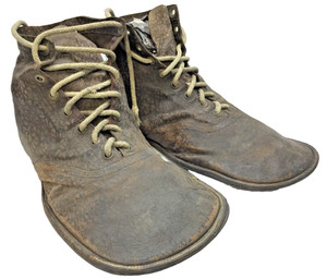 Old Antique Leather Clown Shoes Brown Spotted Animal Skin Pattern 16 1/4" Long