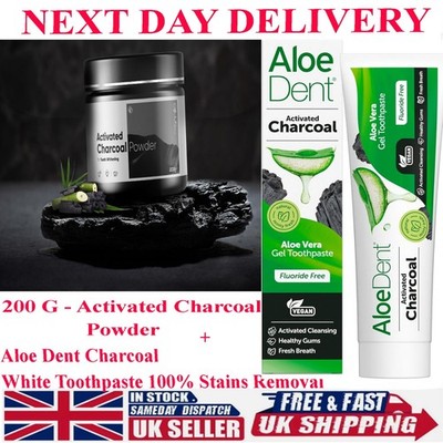 ZAHNAUFHELLUNG Set ALOE DENT ZAHNPASTA + Zahnaufhellung Pulver 200g klinisch 
