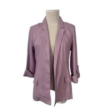 2bella Lilac Linen Blend Roll Tab Sleeve Blazer Notch Collar Purple Small NEW