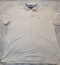 Tommy Hilfiger Polo Shirt Mens XL White Custom Fit Short Sleeve Stretch Cotton