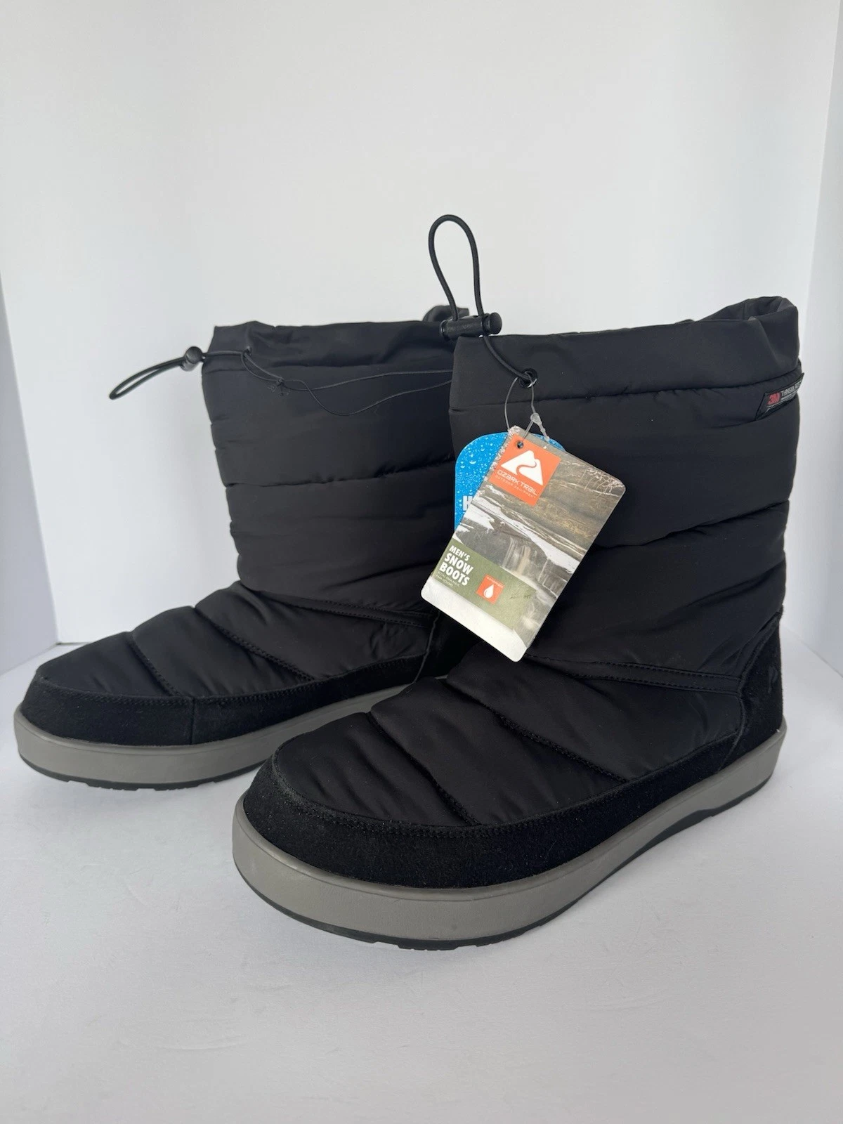 OZARK TRAIL MENS BLACK SNOW BOOTS, 12M, 3M THINSULATE, WATERPROOF, PUFFER, NEW++