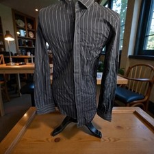 Dolce & Gabbana Mens Black Gray Stripe Dress Shirt 14 1/2 37 Italy Slim Fit