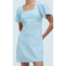 Madewell Square Neck 100% Linen Short Sleeve Mini Dress US Women's 14 Plus New