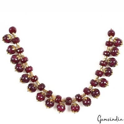 290.50 Ct Red Ruby Round Drill Bead w Golden Accessories Strand 8'' Ready For Use