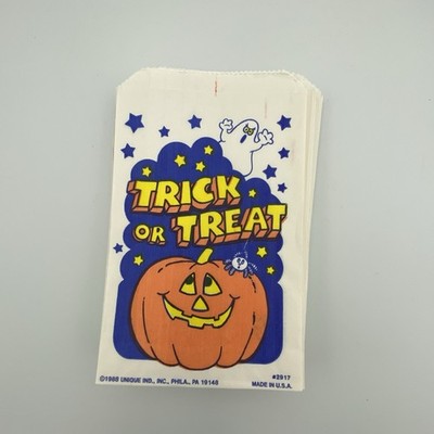 Vintage Halloween Trick Or Treat Bags Set Of 20 Kids Pumpkin Ghost Spider