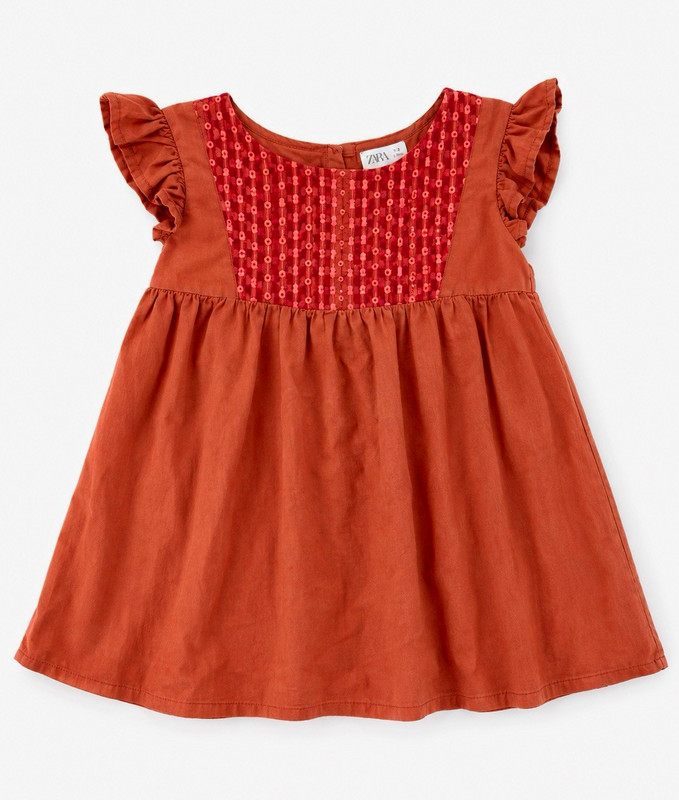 Cat & jack size 7/8  Girls Orange Geometric A-Line Flutter Sleeve Button top