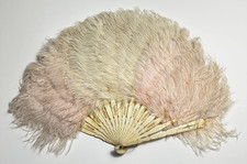 Antique Pink White Ostrich Feather Hand Fan with Bakelite Handle 1890-1910