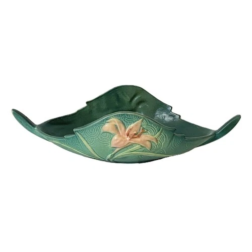 Roseville Zephyr Lily Green 1946 Vintage Art Pottery Console Bowl 475-10 -DA