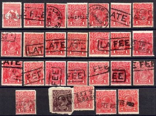 AUSTRALIA MAINLY KGV HEADS WITH LATE FEE POSTMARKS 26 STAMPS