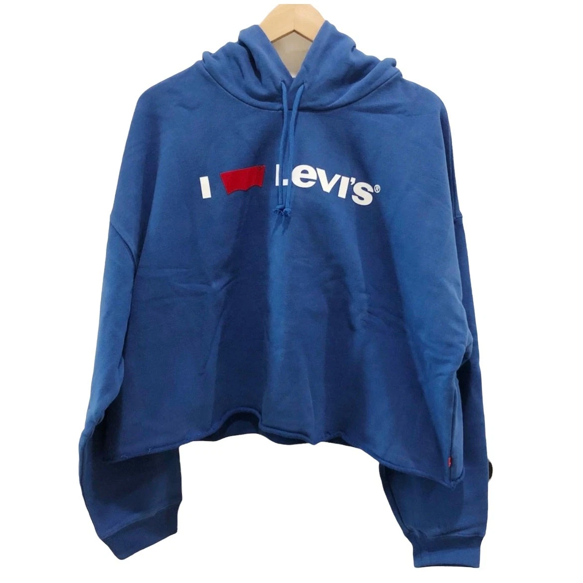 NWT Levis Womens Raw Cut Cropped Logo Hoodie Sweatshirt Blue XL Casual Comfy