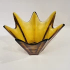 Blenko Amber (Root Beer) Glass Star Bowl Hand Blown MCM Dark Edge with LABEL