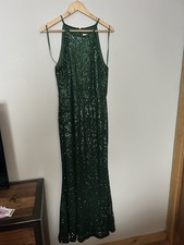 Women’s Eliza J Green Sequin Formal Gown, Halter Style Size 14