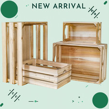 NEW Set of 4 Large Wooden Storage Crates Rustic Pine Organizer Baskets