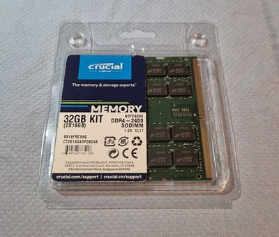 32GB Crucial RAM DDR4-2400 2x 16GB SO-DIMM CL17 Dual Kit CT2K16G4SFD824A Micron