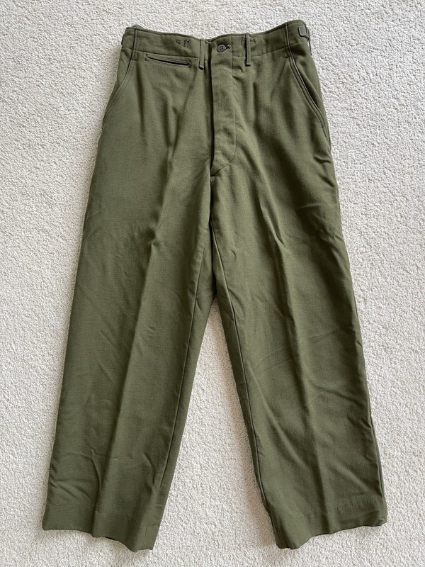 TROUSERS FIELD WOOL SERGE OLIVE GREEN-108 SMALL SHORT M-1951 Army Military Korea