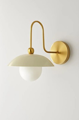 Handmade Brass Wall Sconce: Mid-Century Modern Frosted Dome Light