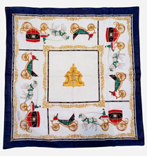 CELINE Paris Multicolor Pictorial Square Scarf Horse Carriage Print
