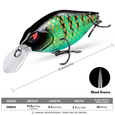 8,3cm 14,9g ABS Hard Body Crank Bait Angelköder mit Blood Groove Funktion