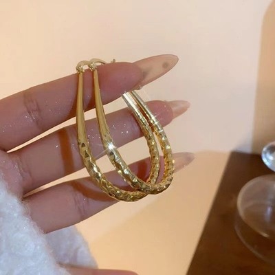 14K Real Solid Yellow Gold Diamond Cut Teardrop Hoop Earrings