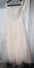 Off The Shoulder Beaded W/ Sheer Mesh Overlay & Mini Train Wedding Gown Size 16W