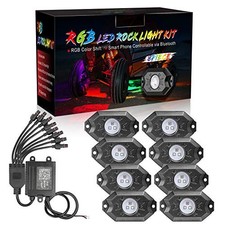 RGB LED Rock Light Kits with Bluetooth Controller Waterproof Multicolor 8 Pods