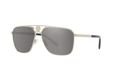 Versace Man Sunglasses VE2238 12526G 61mm Gold - Mirror Silver Lens - NEW