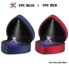 LED Light Ring Box Heart Shape Jewelry Wedding Engagement Proposal Case Gift USA