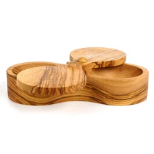 Berard France Olive Wood Double Salt Keeper / Spice Cellar