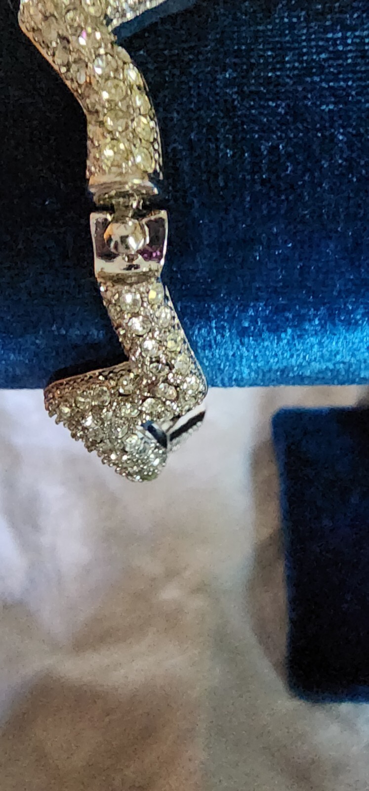 Rhinestone Silvertone Cuff Wave Hinged Bracelet - image 2