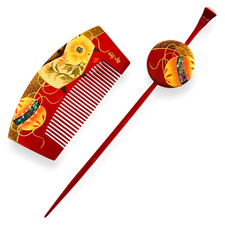 Japanese Kanzashi Bachi Hairpin Hair Stick Comb Set Temari Pattern Ornament K23
